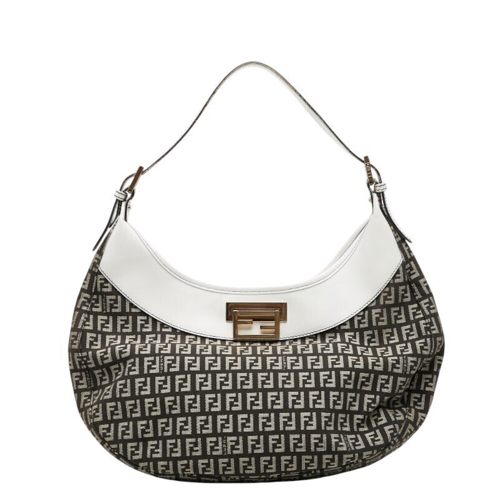 Fendi Zucchino Hobo Bag Black White Canvas Leather